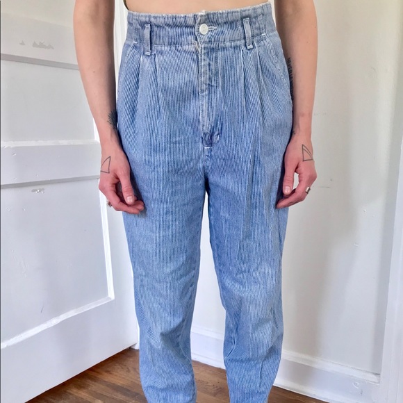 High Waist Vintage Straight Leg Pinstripe Jeans - Picture 5 of 6